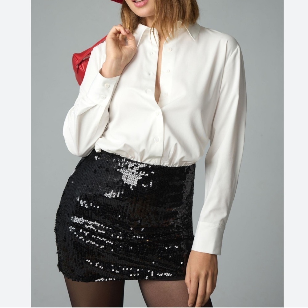 ANTHROPOLOGIE MARE MARE button down sequin twofer mini dress white black XL NWT